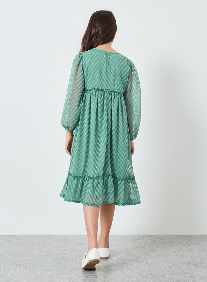 ستايلي فستان بحافة كشكش وأكمام بالون - Image 3